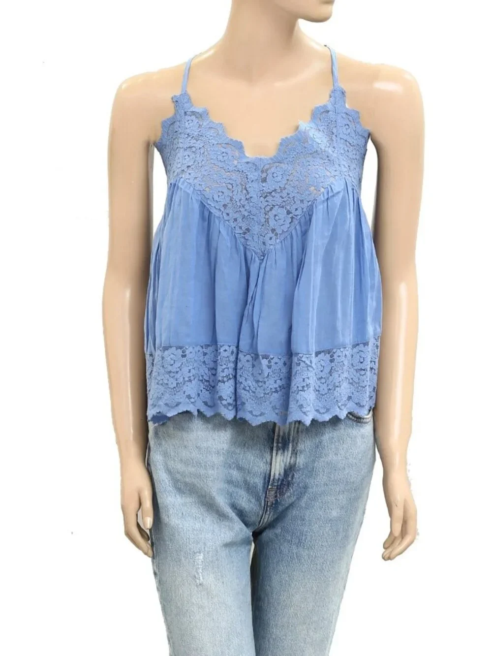 Intimately Free People Fiona Cami Blouse Top Sleeveless Lace Slip Boho L 288639
